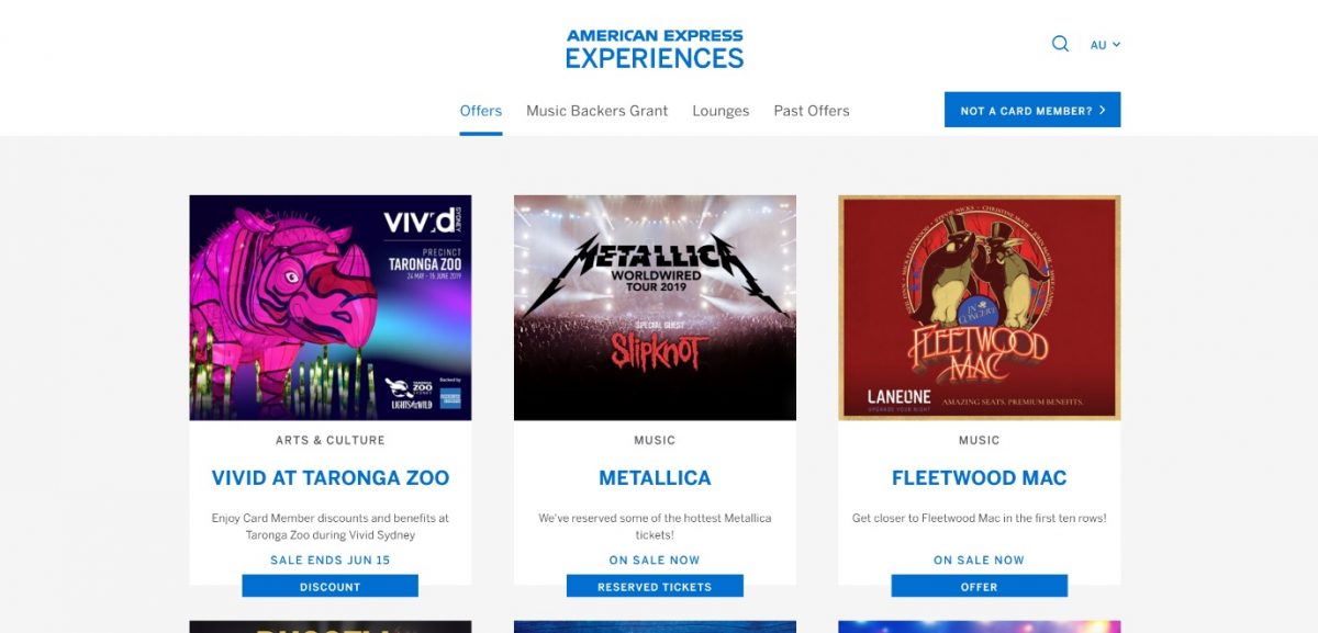 American Express Experiences guide concerts