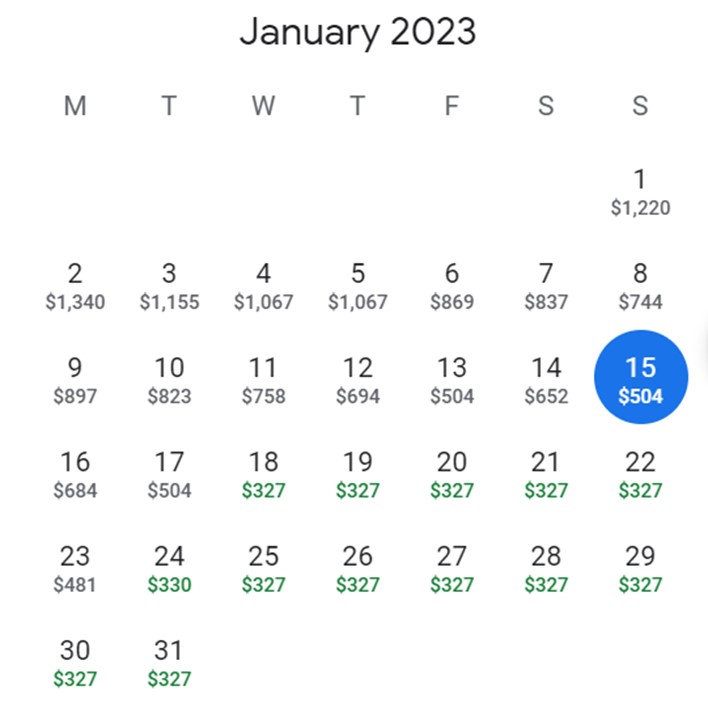 google flights screen 8 calendar