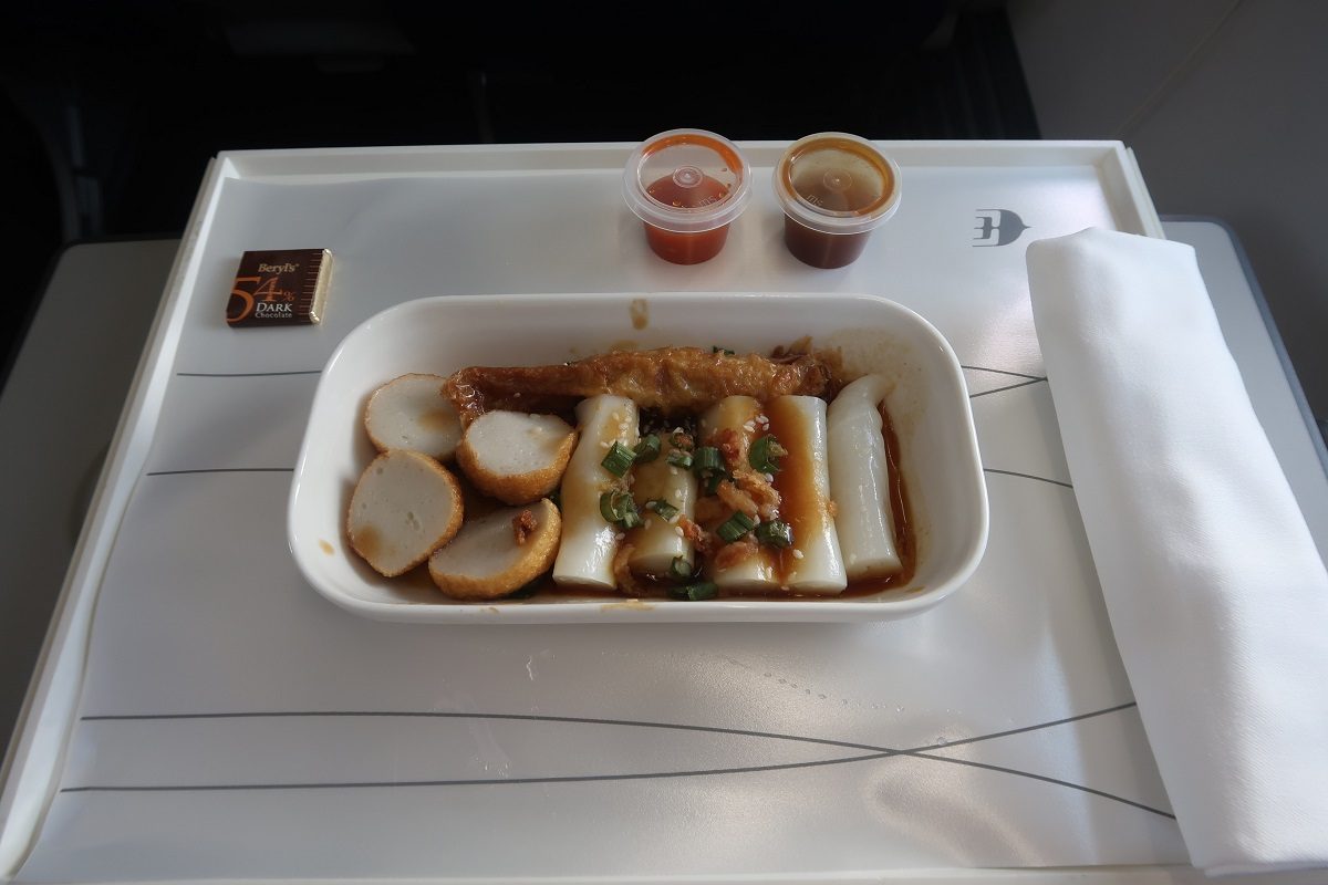 Malaysia Airlines business class SIN to KUL fish cakes