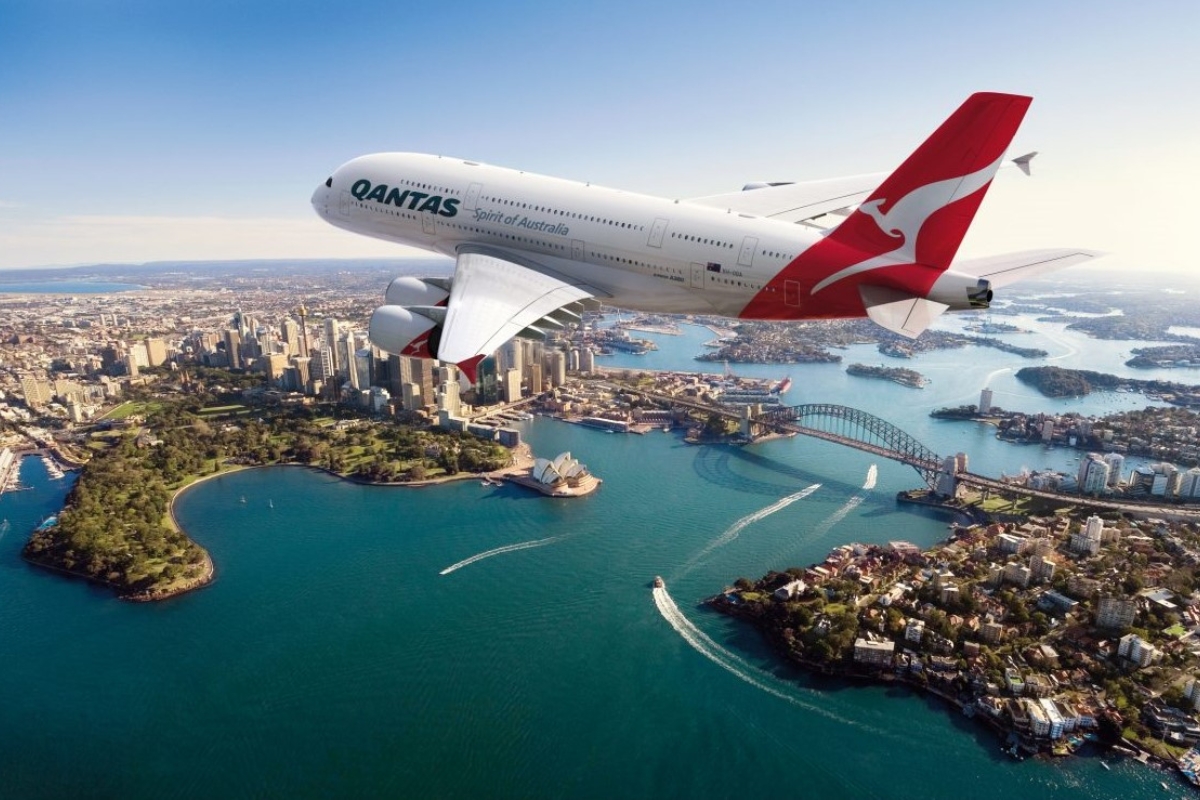 qantas a380 flying over sydney