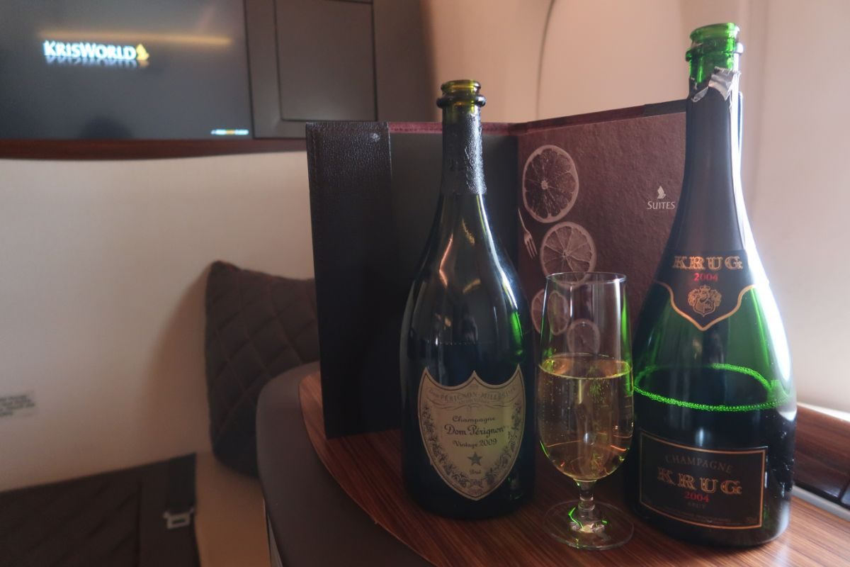 Singapore Airlines old A380 First Class Suite DOM Perignon and Krug