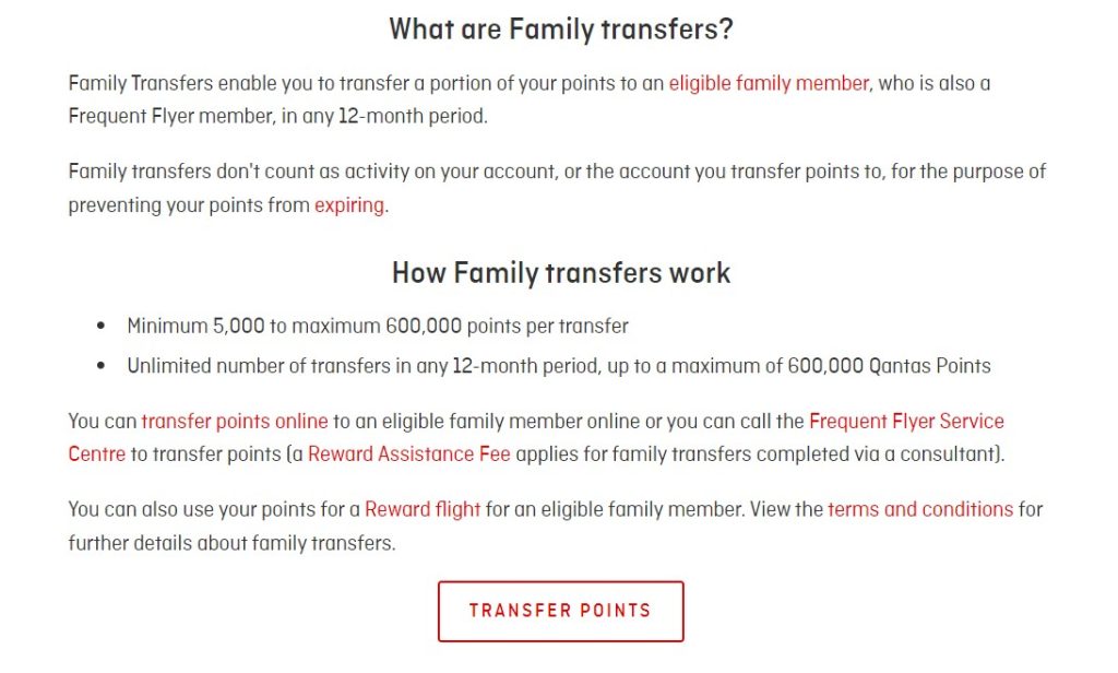 Qantas Family Transfer link